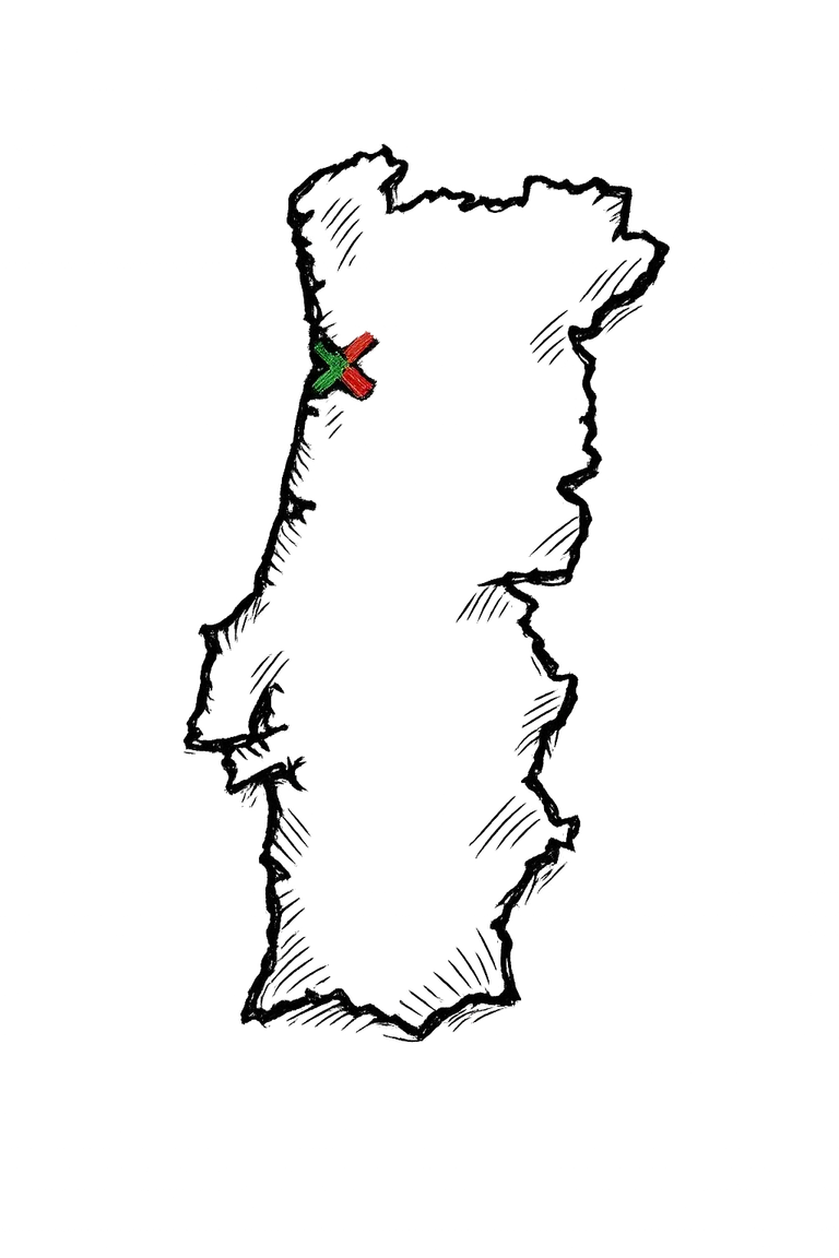 Hand-drawn outline sketch of Portugal