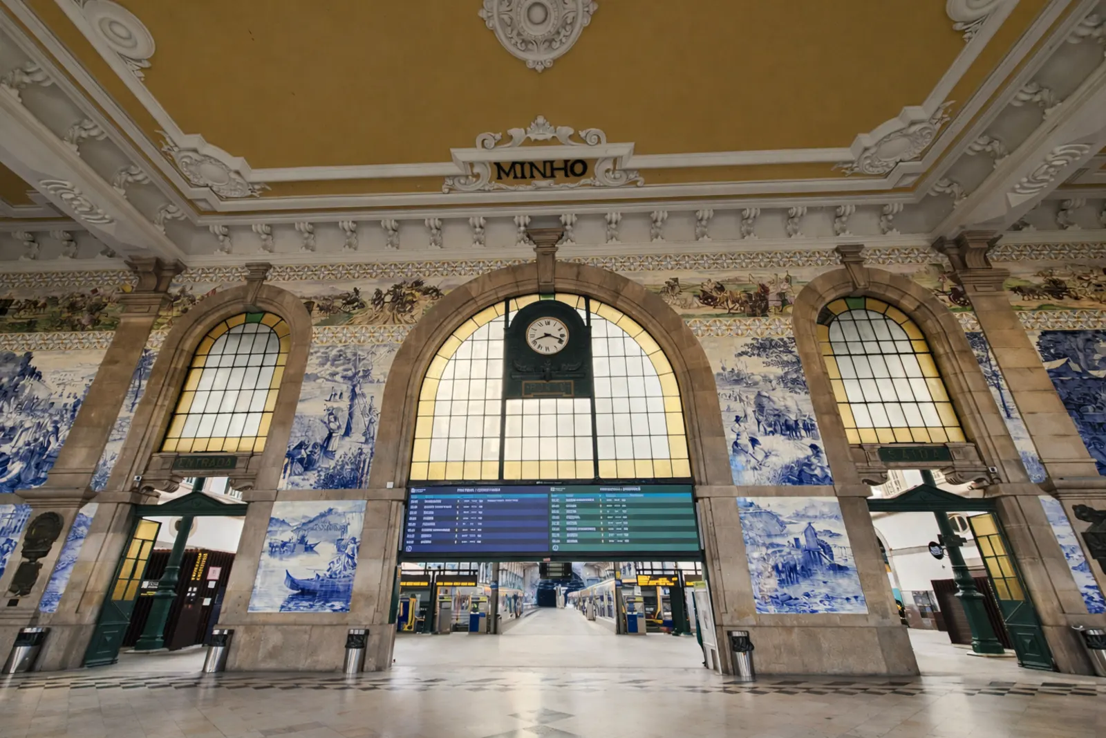 Historic train station interior in Braga