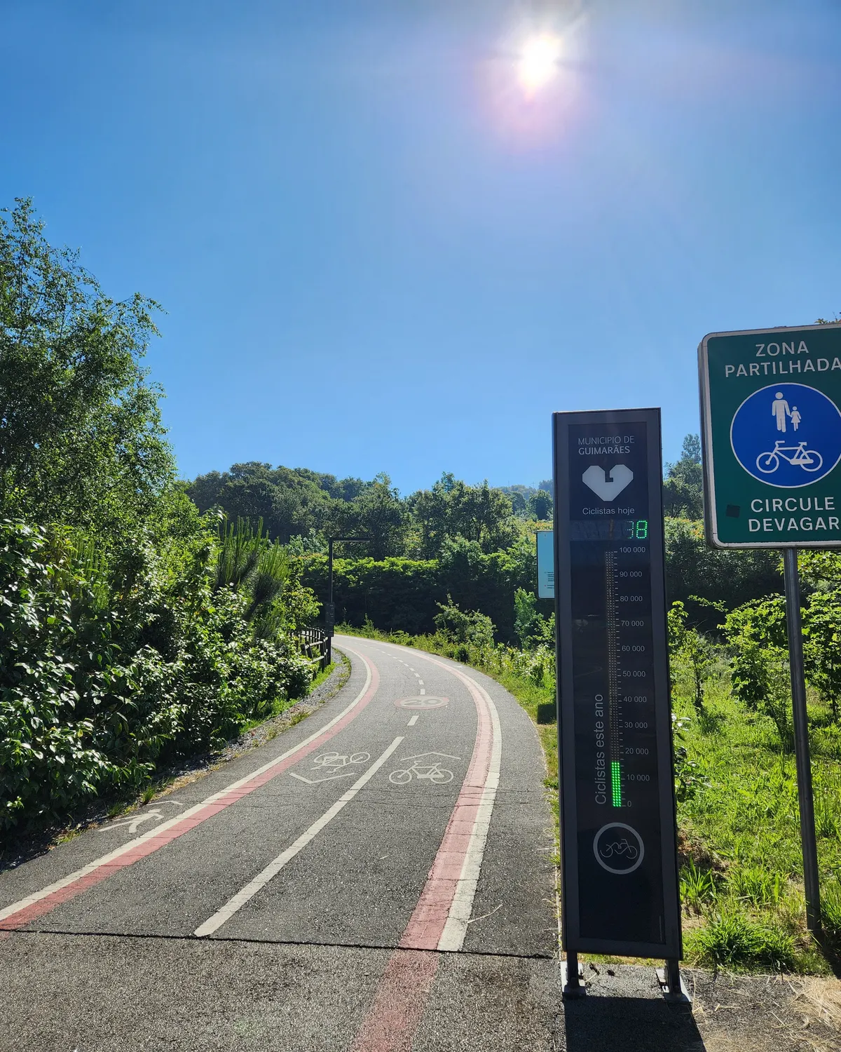 Shared walking and cycling path on the way up to Penha in Guimarães